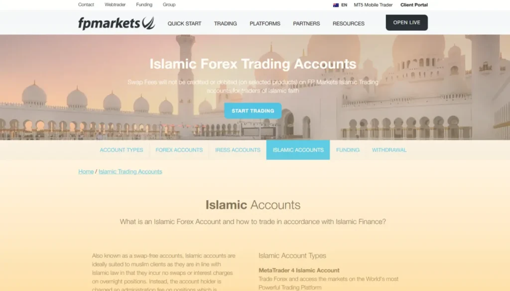 FP Markets Islamic Account